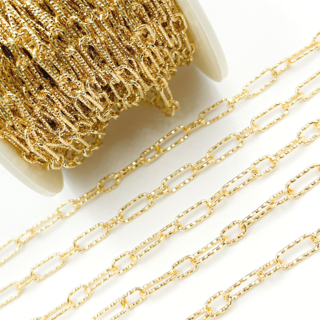 925 Sterling Silver Gold Plated Diamond Cut Paper Clip Chain. V142GP