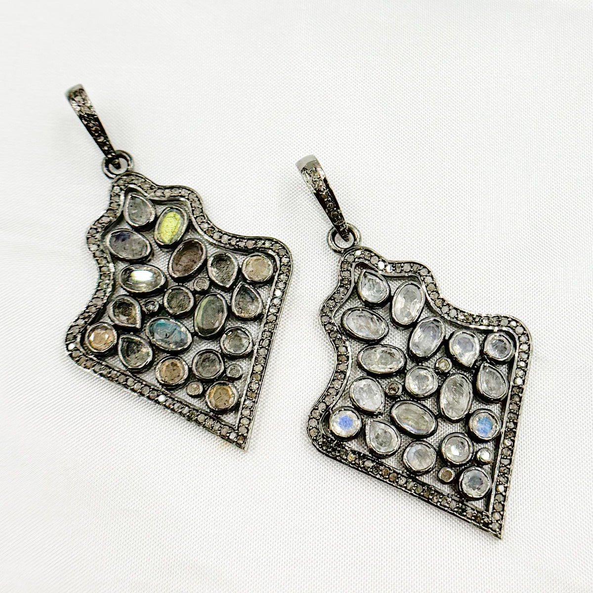 DSP012. Diamond Sterling Silver Fancy Shape Pendant with Gemstone