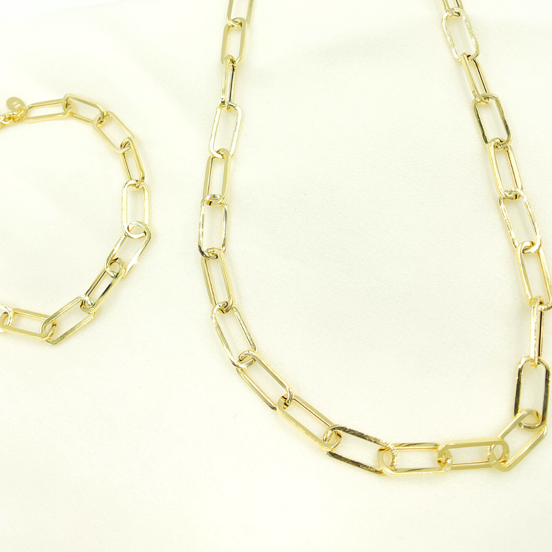 14K Solid Gold Flat Paperclip Necklace. 14K37