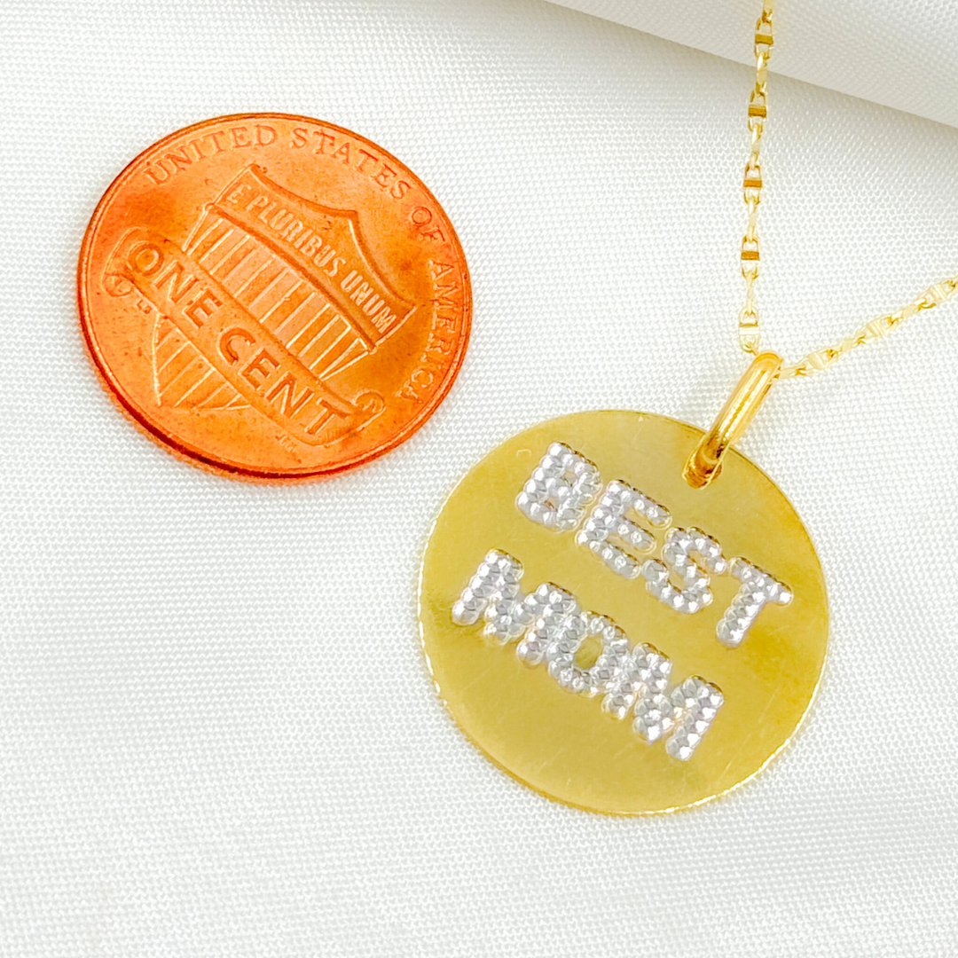 GDP677. 14k Solid Gold Best Mom Medallion Charm