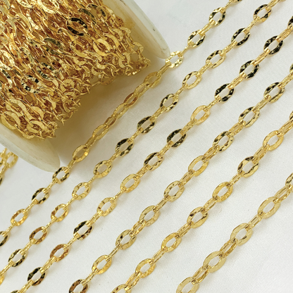 Gold Plated 925 Sterling Silver Flat Hammered Oval Link Chain