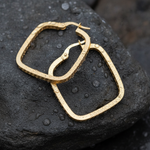 Load image into Gallery viewer, 15850000415. 14K Solid Gold Textured Square Hollow Hoop Earrings