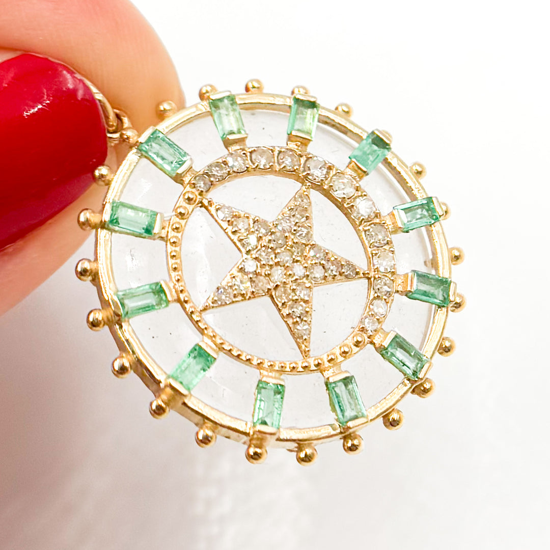 14K Solid Gold Star Round Pendant