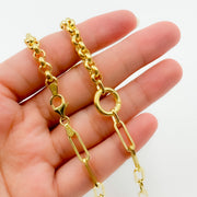 TRE007. 14K Solid Gold Hollow Paperclip and Rolo Fancy Necklace