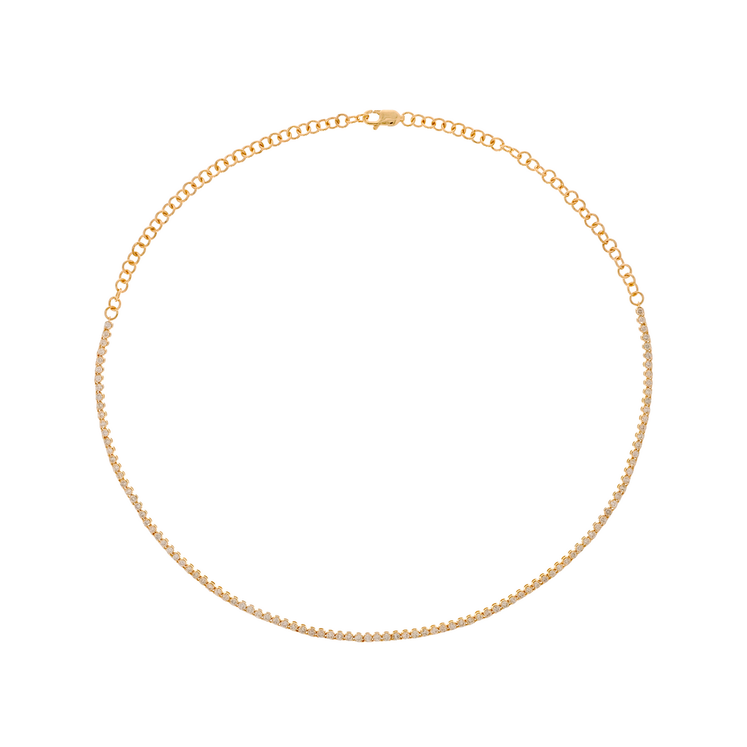 NFP71713. 14K Solid Gold Diamond Tennis Choker Necklace