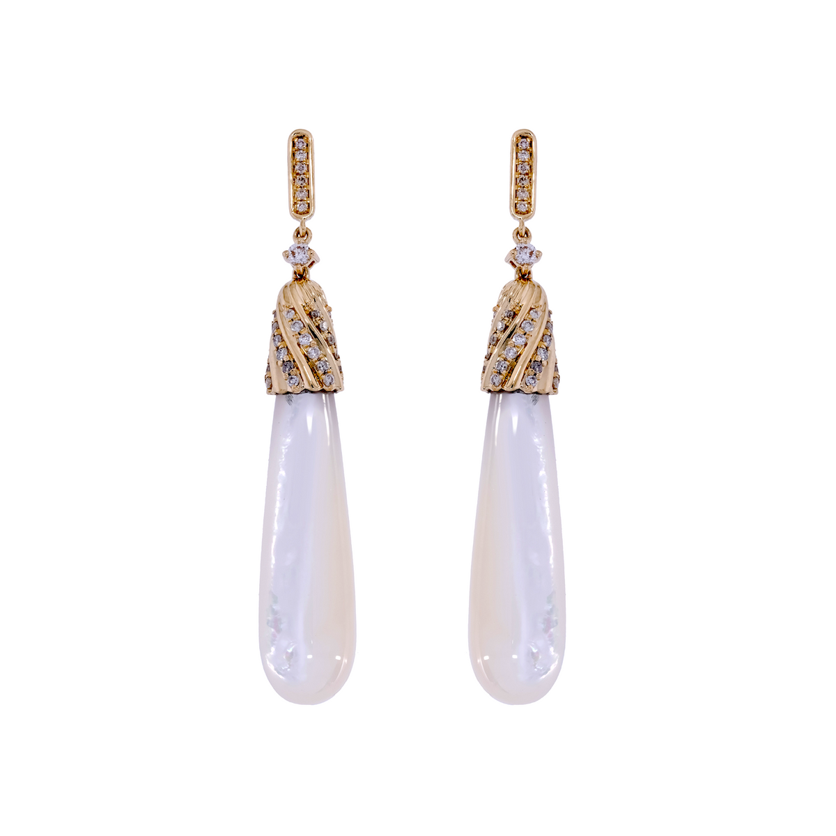 14K Solid Gold Diamond and Pearl Dangle Drop Earrings