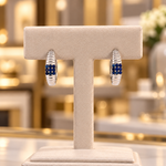 Load image into Gallery viewer, EHZ57171BS. 14K White Solid Gold Diamond &amp; Blue Sapphire Hoop Earrings