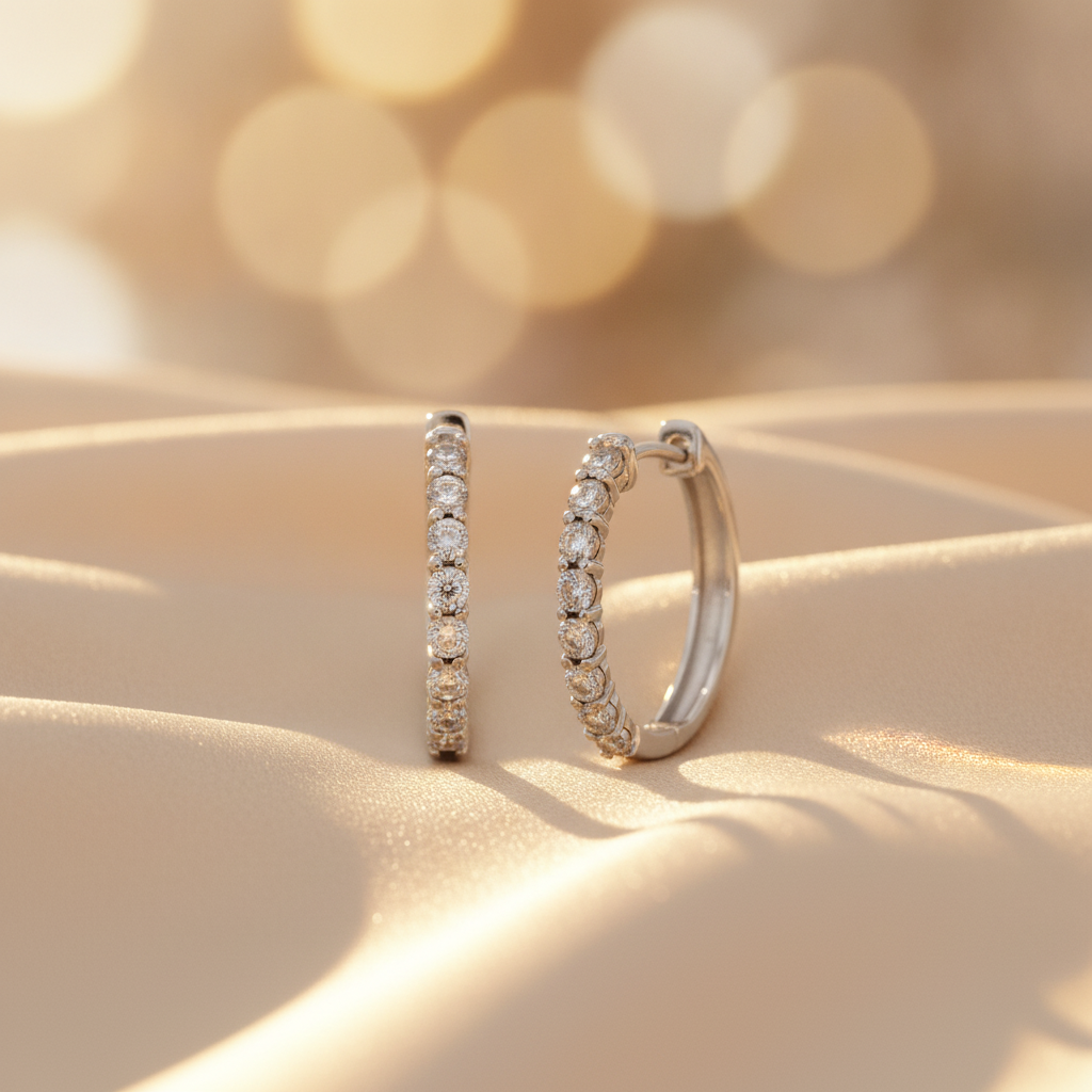 EHB56424. 14K Solid Gold Diamond Hoop Earring.