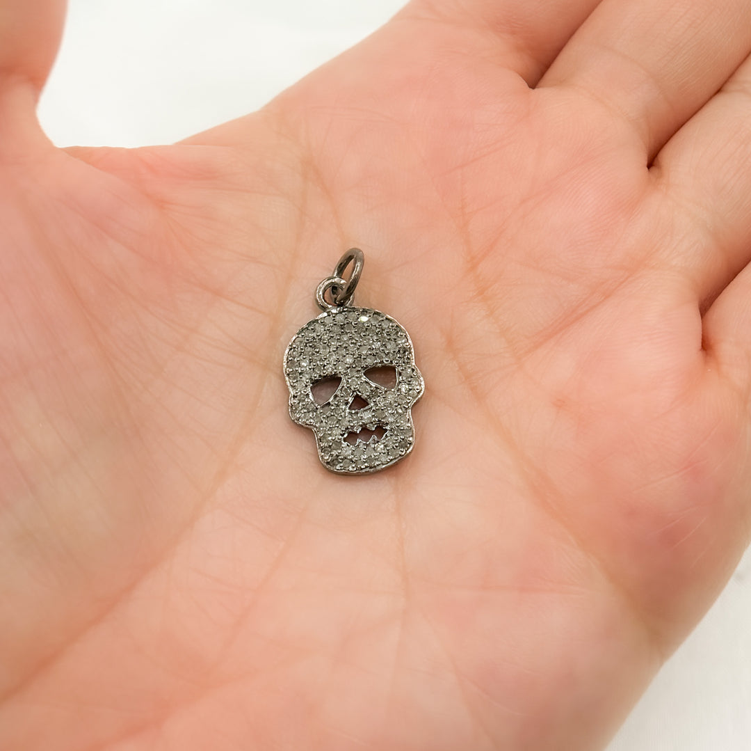 DC025. Diamond Sterling Silver Skull Charm