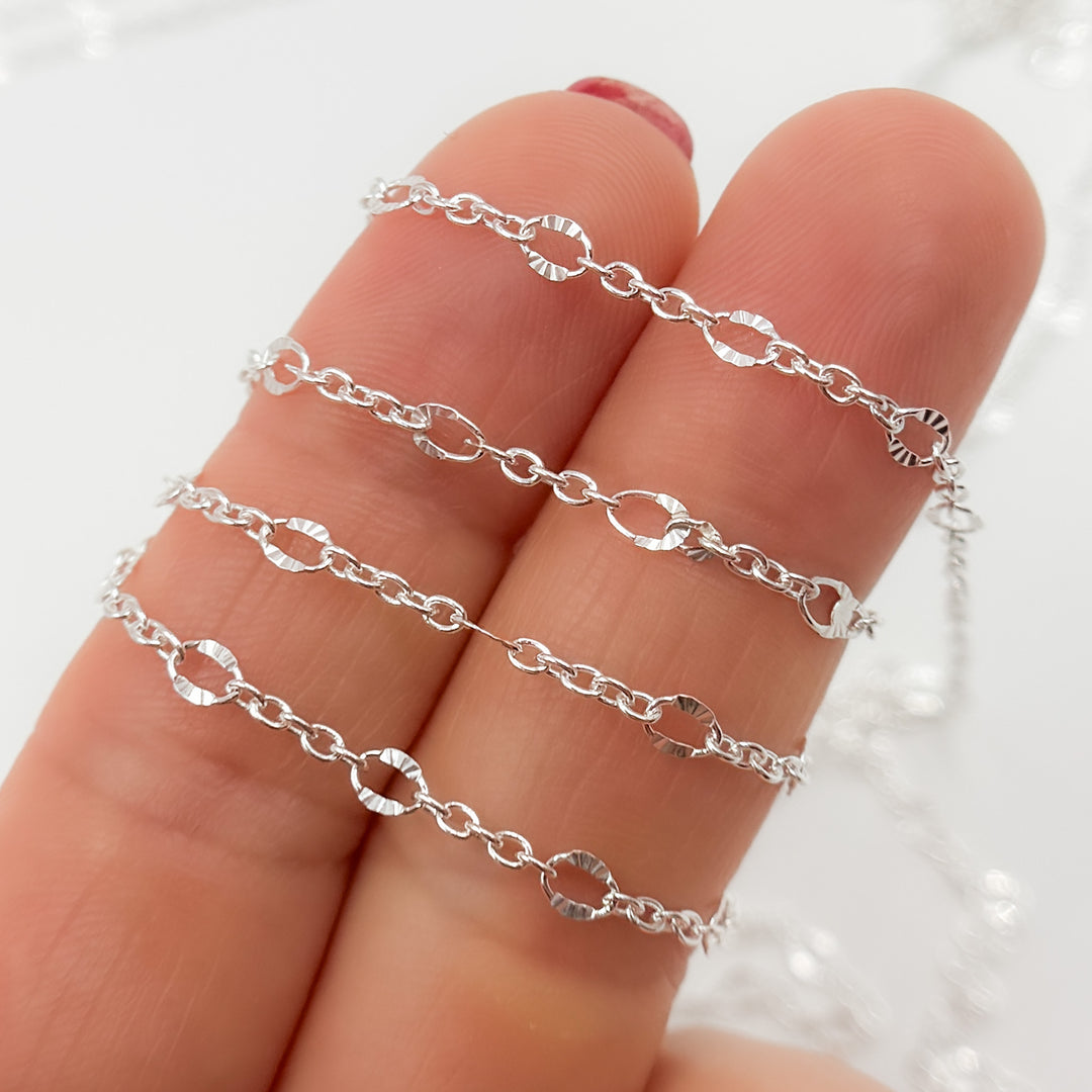 V304SS. Sterling Silver Cable and Diamond Cut Marina Link Chain