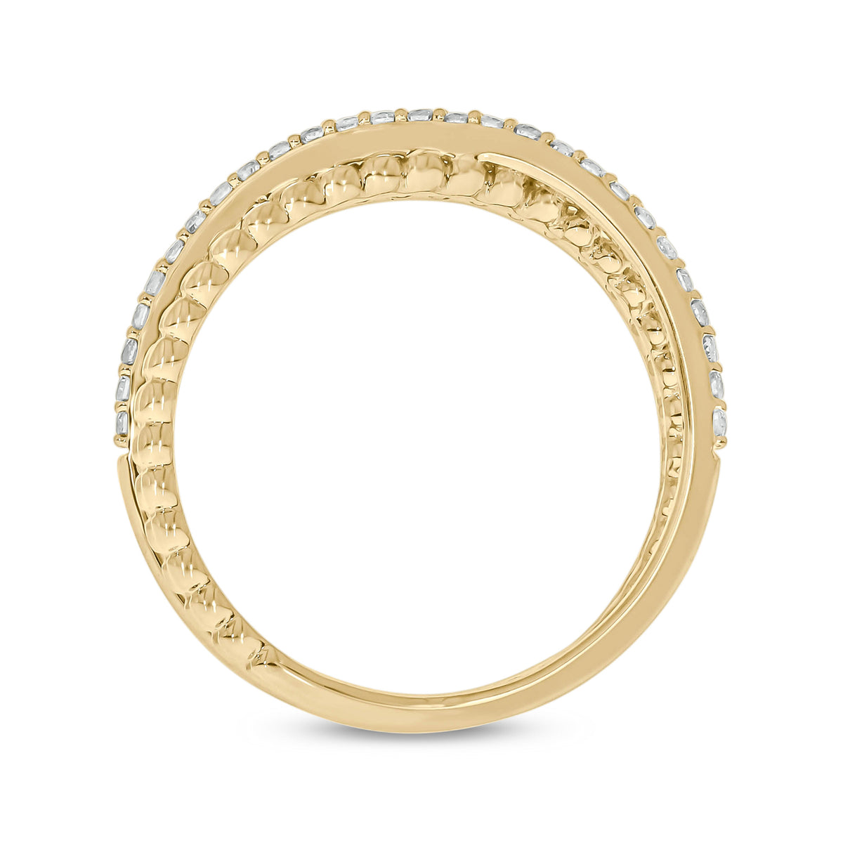 14K Solid Gold Diamond and Beaded Bands Ring.