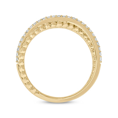 14K Solid Gold Diamond and Beaded Bands Ring.