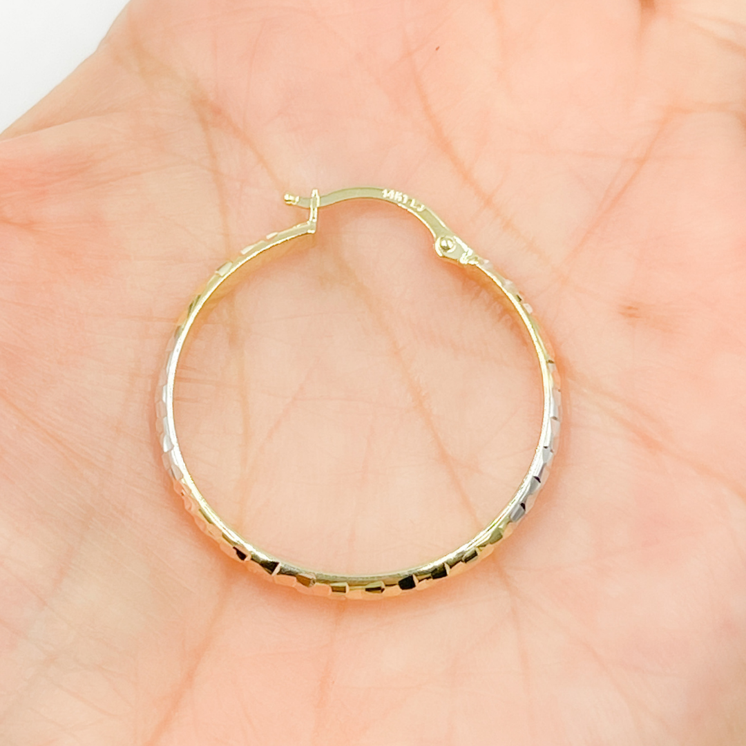 14K Gold Diamond Cut Tri-Tone Hoop Earrings. GER75