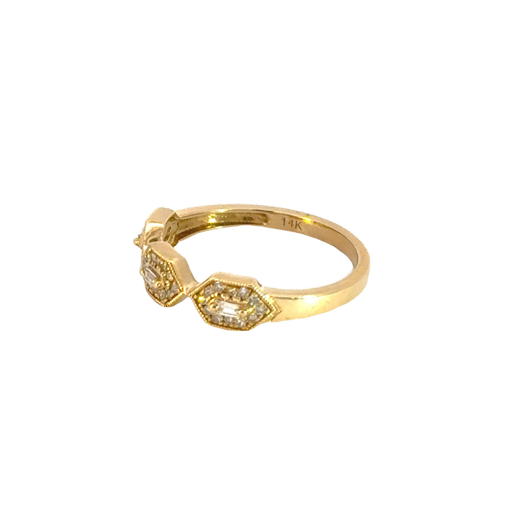 14k Solid Yellow Gold Diamond Hexagons Ring. RFD17285