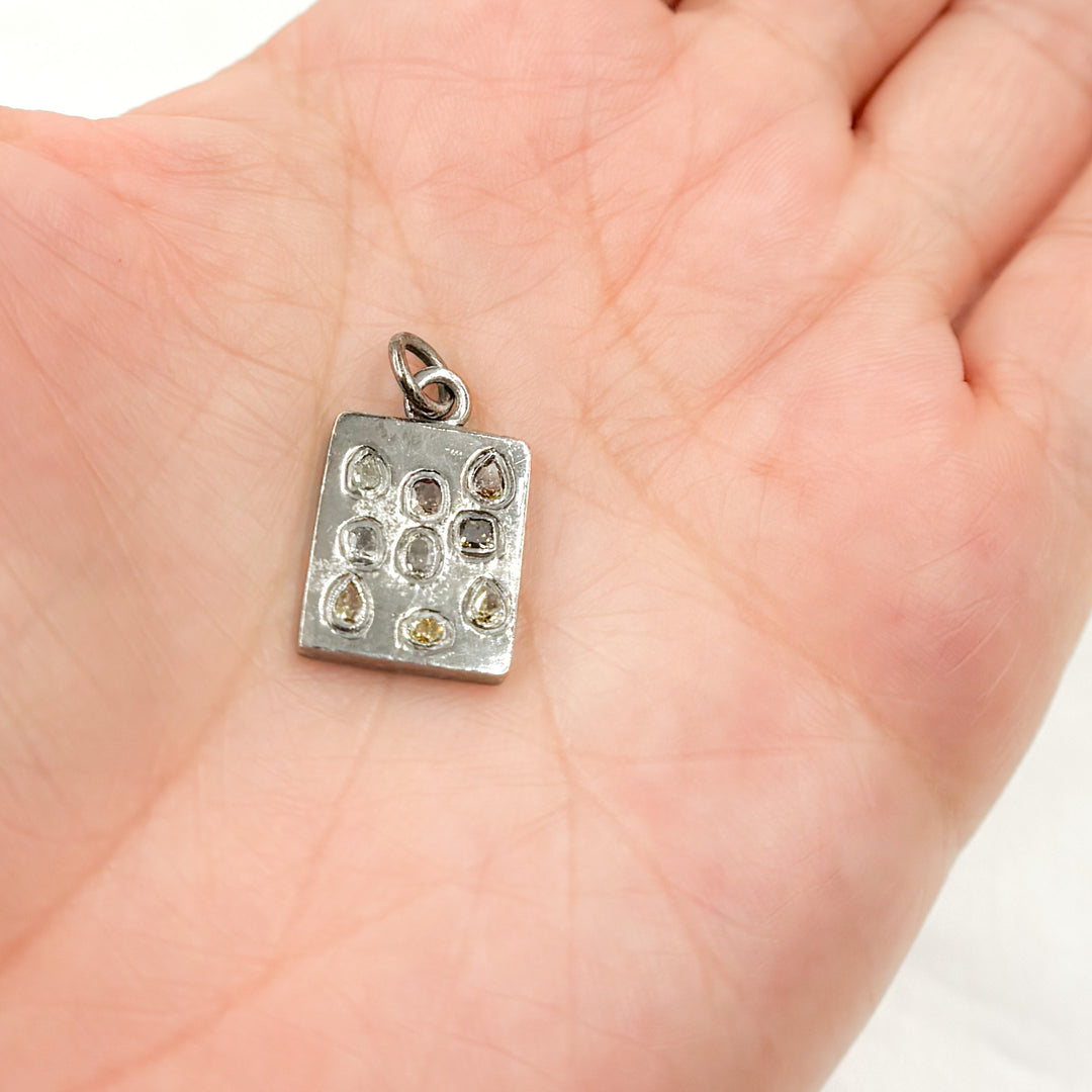 DP414. Diamond Sterling Silver Rectangle Charm with Fancy Diamond