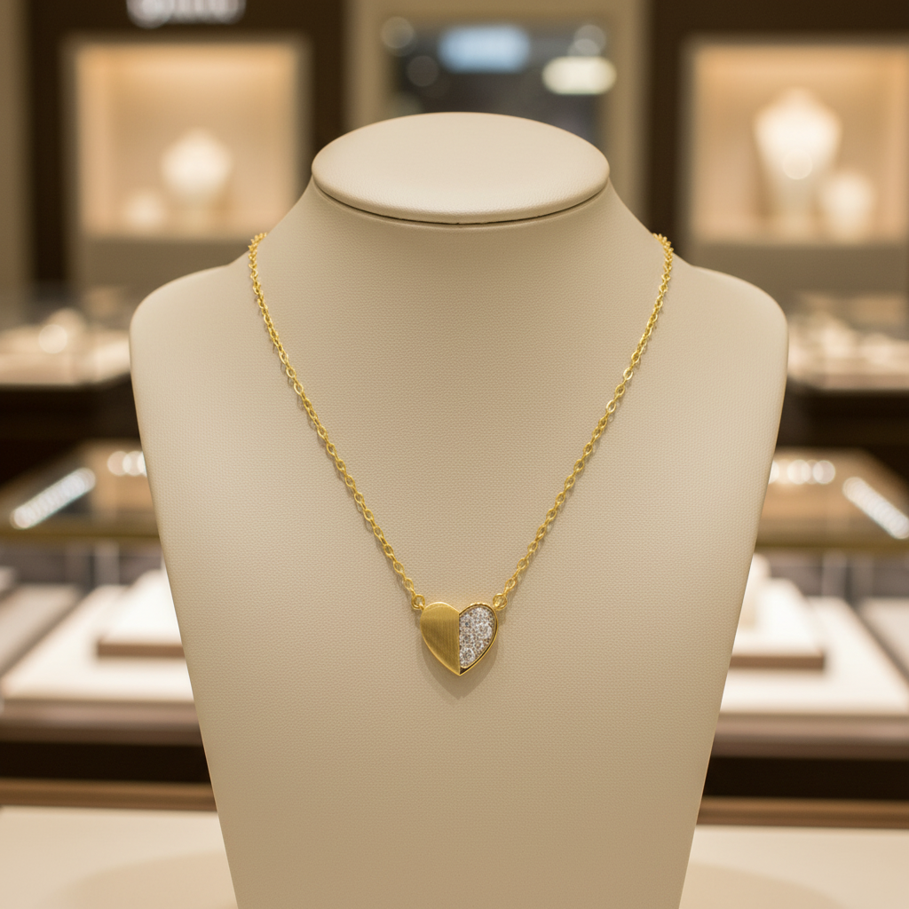 NFB72397. 14K Solid Gold Diamond Heart Necklace