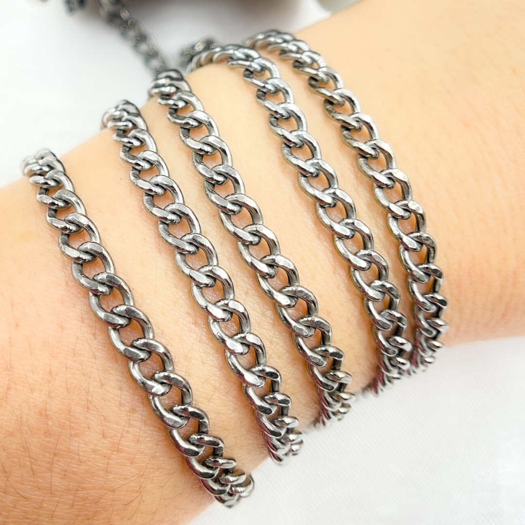 V44OX. Oxidized Sterling Silver Curb Link Chain