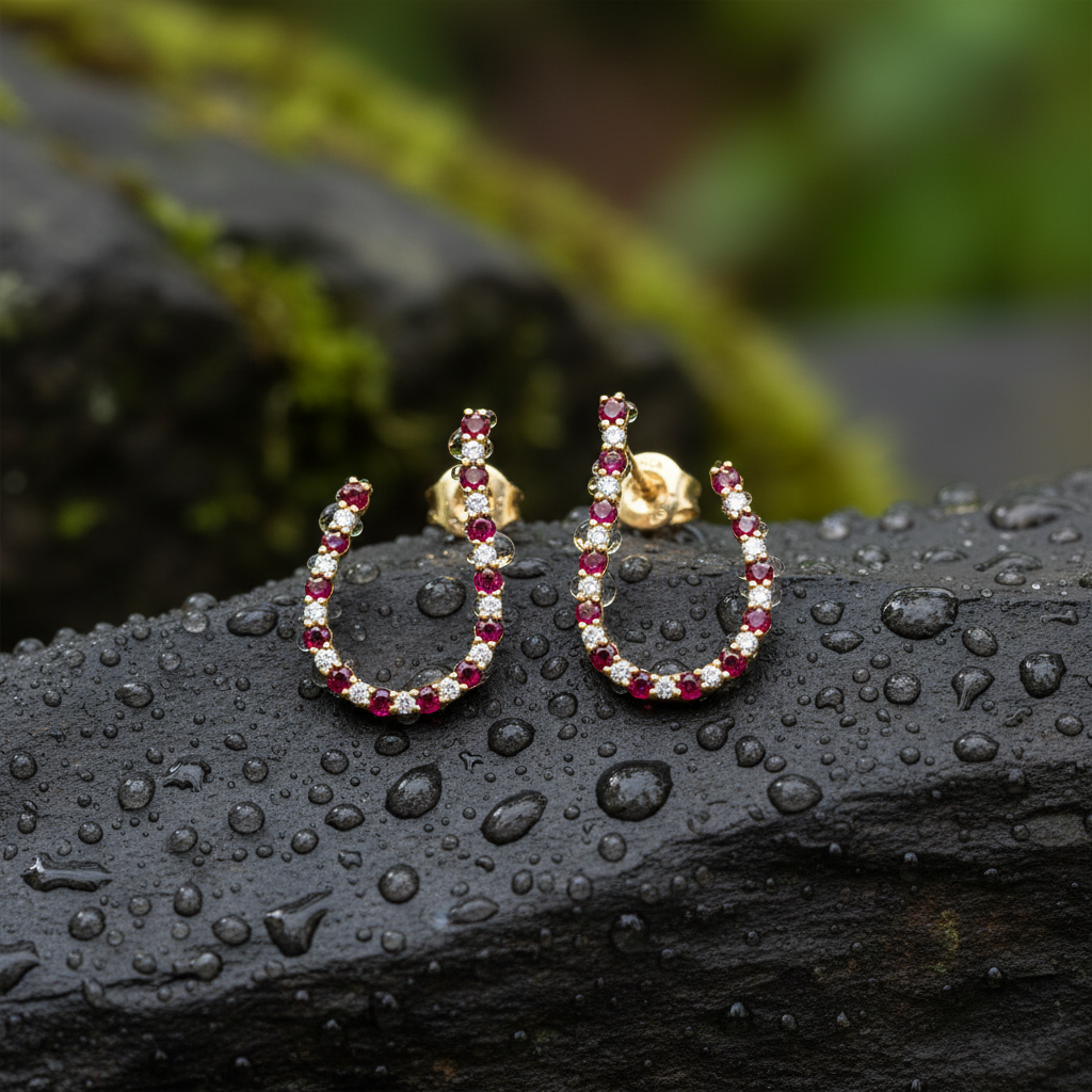 ER417873. 14k Solid Gold Diamond and Gemstone Fancy Earrings