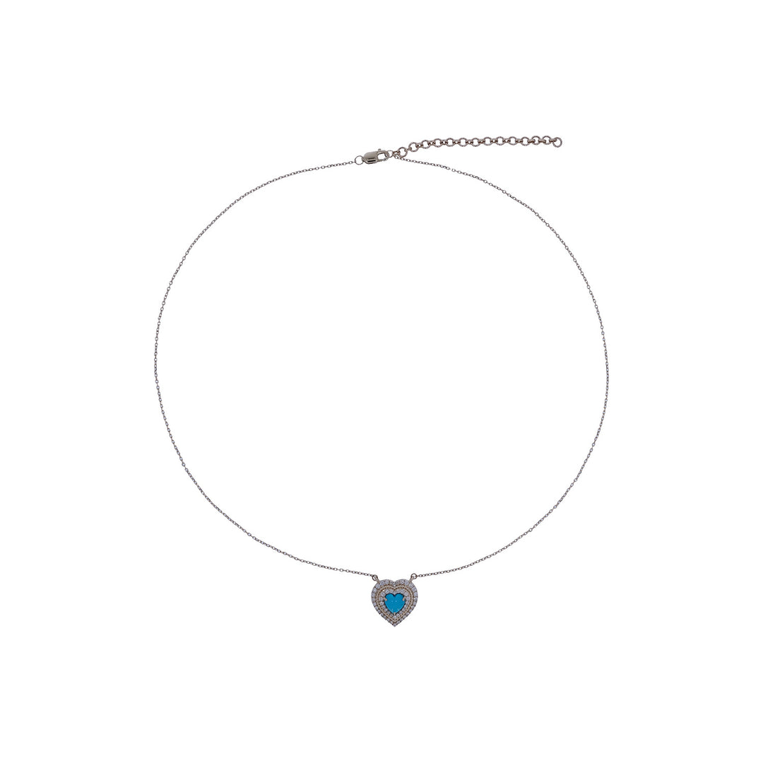 CN97293TQ6. 14K Solid Gold Diamond & Turquoise Heart Necklace
