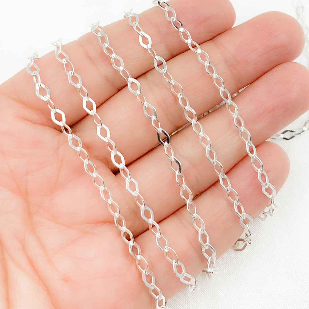 925 Sterling Silver Flat Rhomb Link Chain. Z101SS