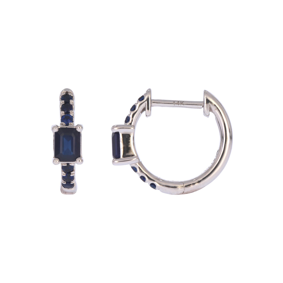 EHZ56727BS. 14K Solid White Gold Blue Sapphire Huggies