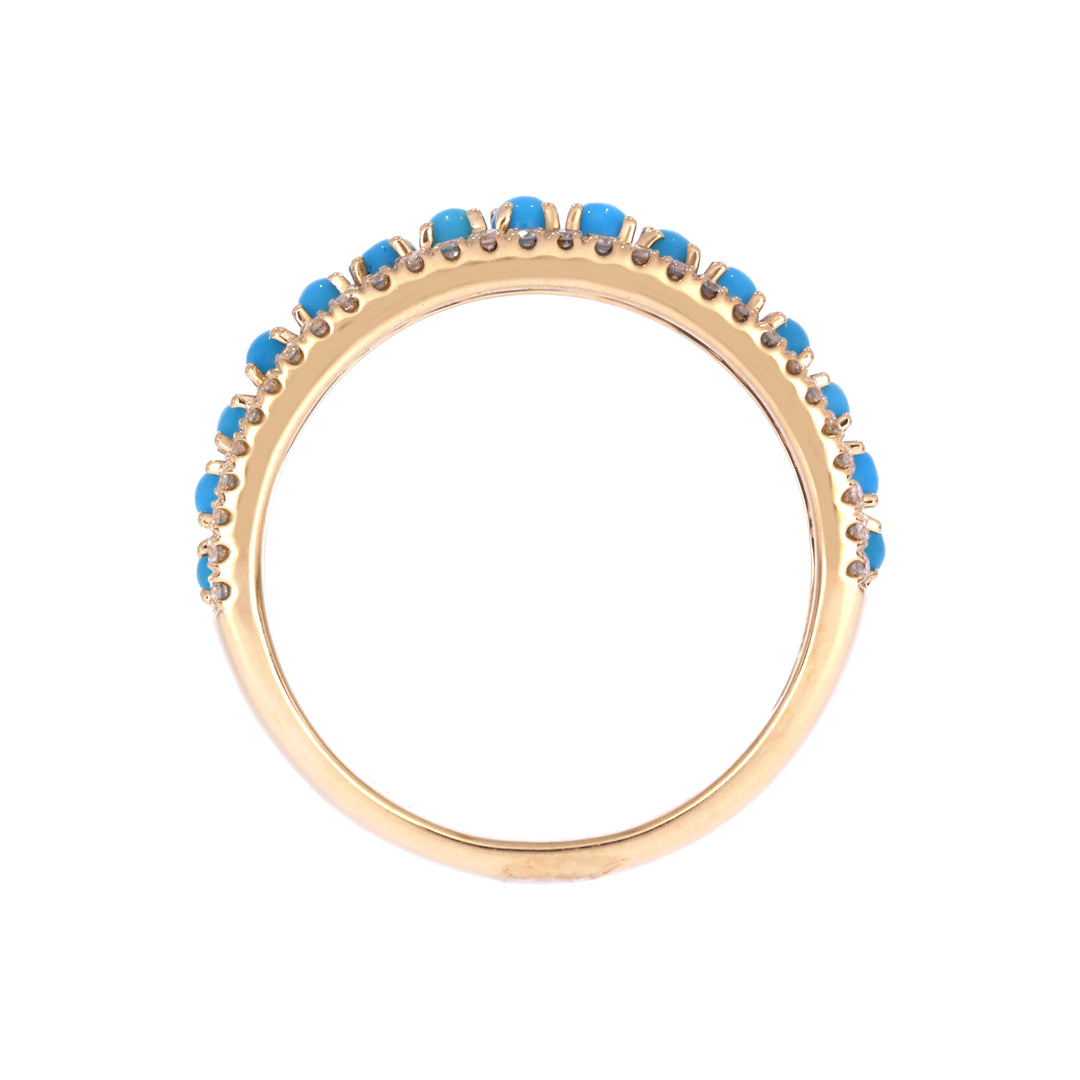 RAE02246TQ. 14k Solid Gold Turquoise and Diamond Band Ring