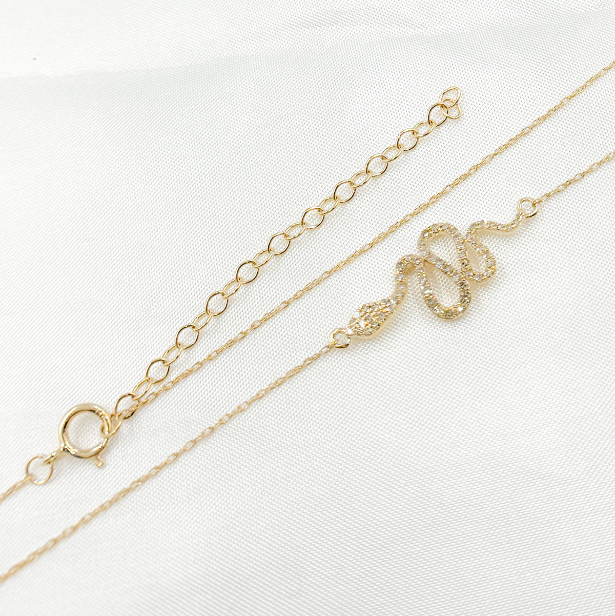 NFE71043. 14k Solid Gold Diamond Snake Necklace