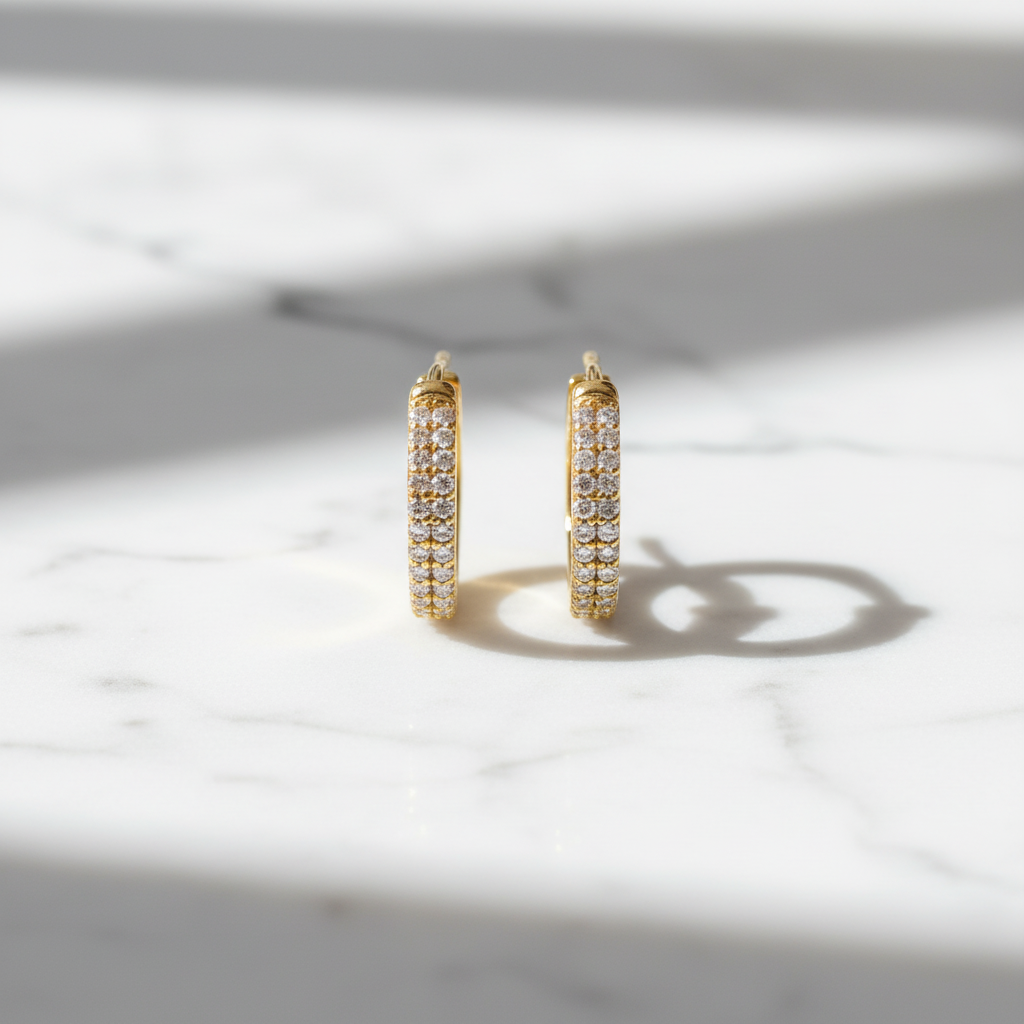 EHC57402. 14K Solid Yellow Gold Diamond Hoop Earrings