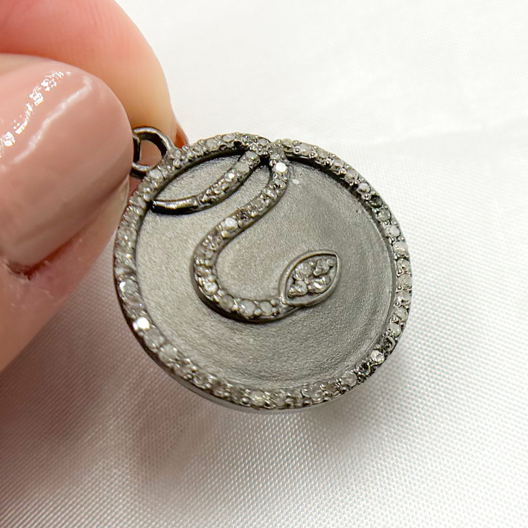 DP756. Diamond Sterling Silver Round Snake Pendant