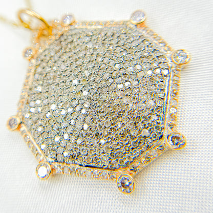 KSG59. 14k Solid Gold and Sterling Silver Black Rhodium Diamond Octagon Charm