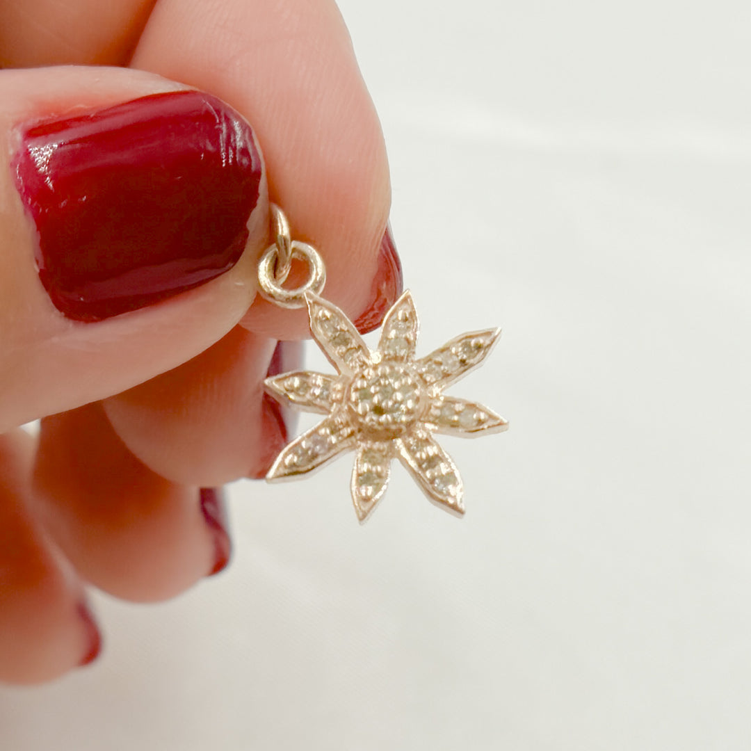 DC546. Pave Diamond & 925 Sterling Silver Gold Plated and Rose Gold Plated Flower Charm.