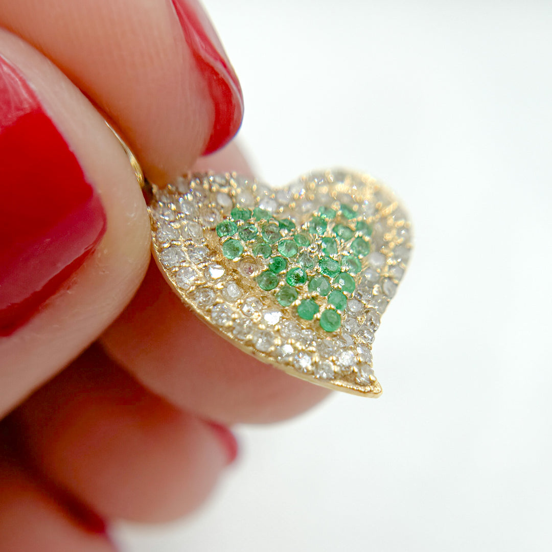 14k Solid Gold Diamond and Gemstone (Emerald or Blue Sapphire) Heart Charm. KG192