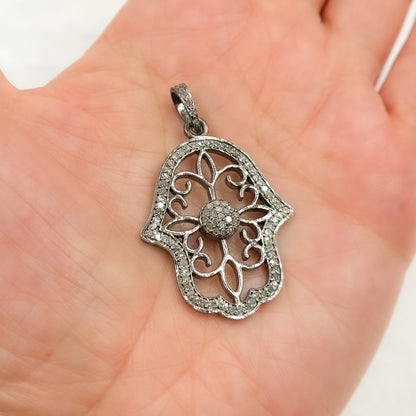 DP295. Diamond & Sterling Silver Hamsa Pendant