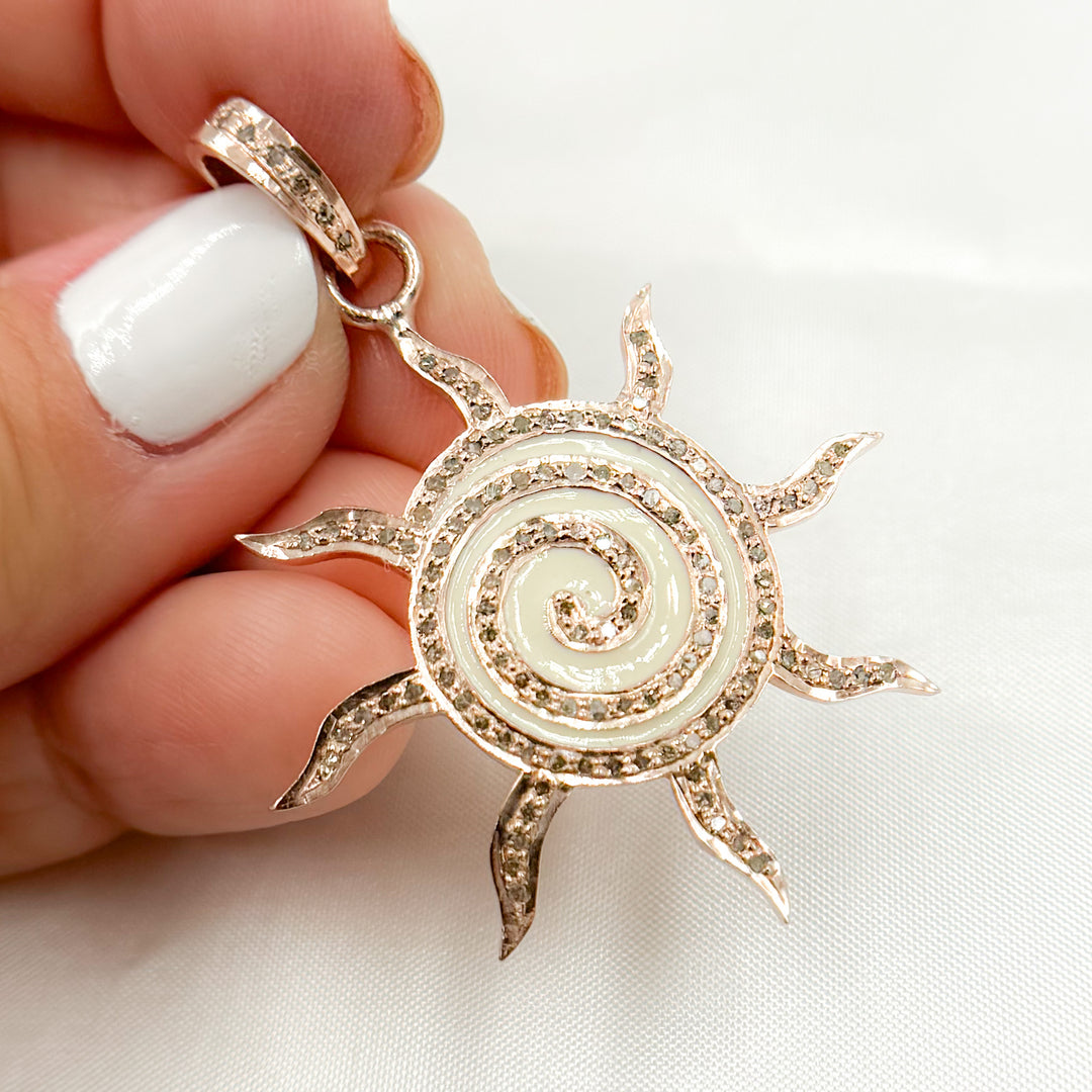 DP378A. Diamond Sterling Silver Sun Enamel Pendant