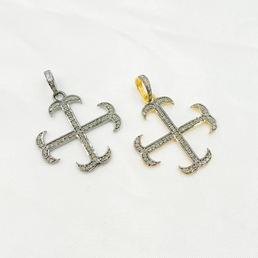 Pave Diamond & 925 Sterling Silver Black Rhodium and Two-Tone (Black Rhodium and Gold Plated) Cross Pendant. DP022