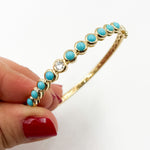 Load image into Gallery viewer, BND68411TQ. 14K Solid Gold Round Diamond and Turquoise Bangle