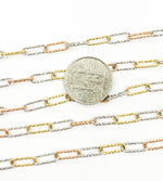 Load image into Gallery viewer, Gold Plated Tricolor Sterling Silver, Diamond Cut Paperclip Link Chain. V9GSR
