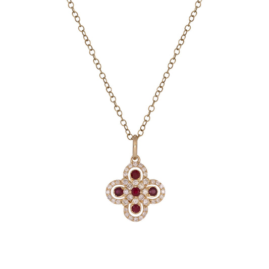 PFF33676RU. 14K Solid Gold Diamond and Ruby Charm
