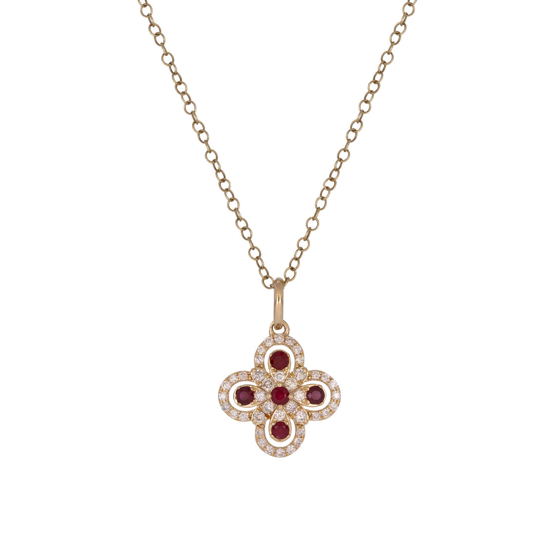 PFF33676RU. 14K Solid Gold Diamond and Ruby Charm
