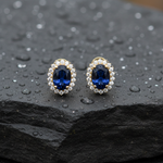 Load image into Gallery viewer, ER113641. 14k Solid Gold Diamond and Gemstone Oval Stud Earrings