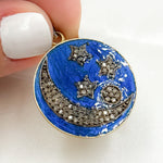 Load image into Gallery viewer, DP510A. Diamond Sterling Silver Round Moon and Star Enamel Pendant
