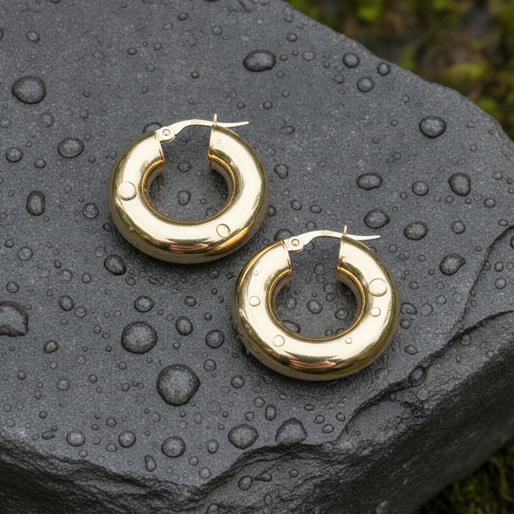 15850000047. 14K Solid Gold Chunky Hollow Hoop Earrings