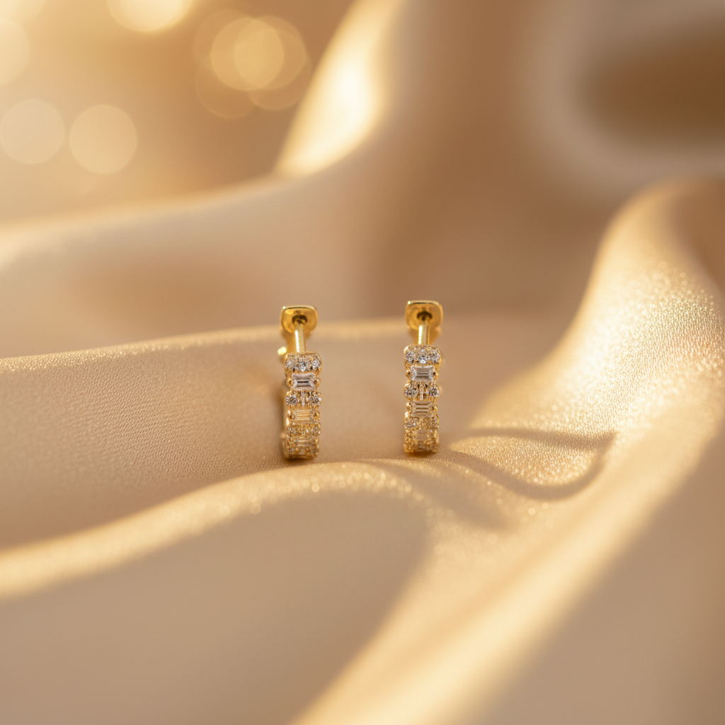 EHD57452. 14k Solid Gold Diamond Huggie Earrings
