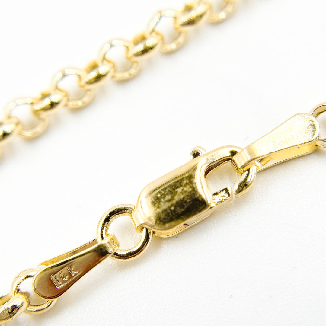 000HVR0344000. 14K Solid Yellow Gold Round Rolo Hollow Chain Necklace