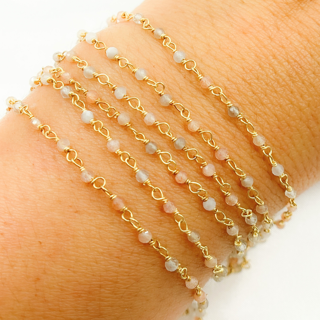 CMS58. Coated Peach Moonstone Wire Chain