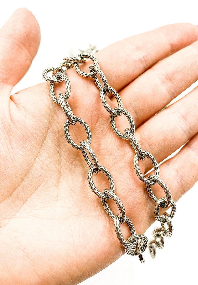 Oxidized 925 Sterling Silver  Hammered Oval Link Chain. 1OX