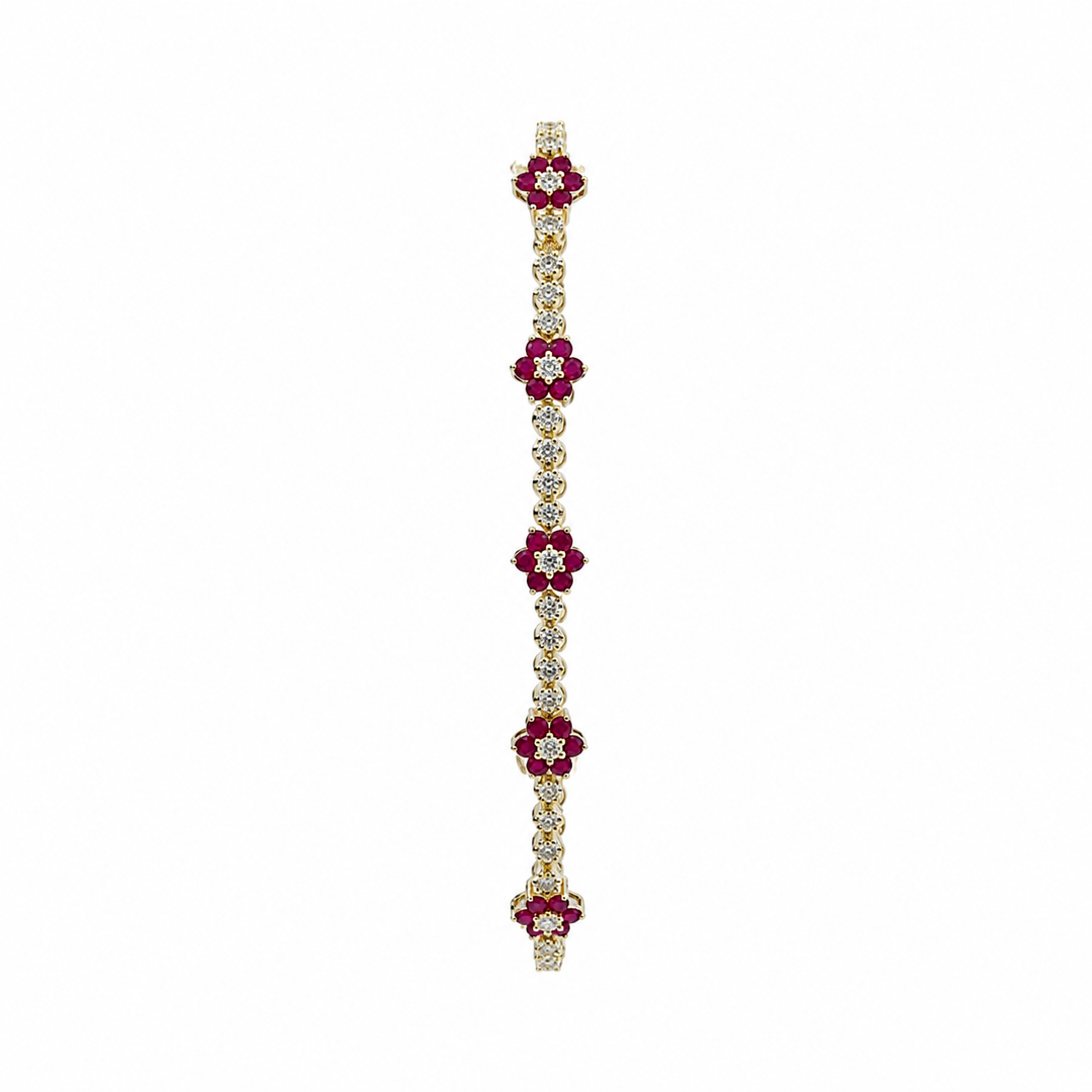BR402699. 14k Solid Gold Diamond and Gemstone Fancy Flower Bracelet