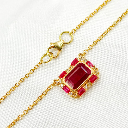 GDP588. 14K Solid Gold Diamond and Gemstone Necklace
