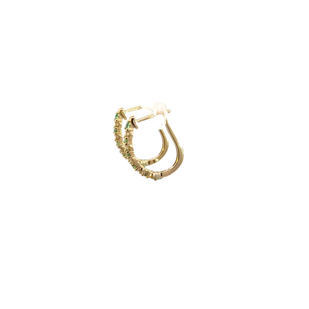 14k Solid Gold Diamond and Emerald Hoops. EHF56458EM