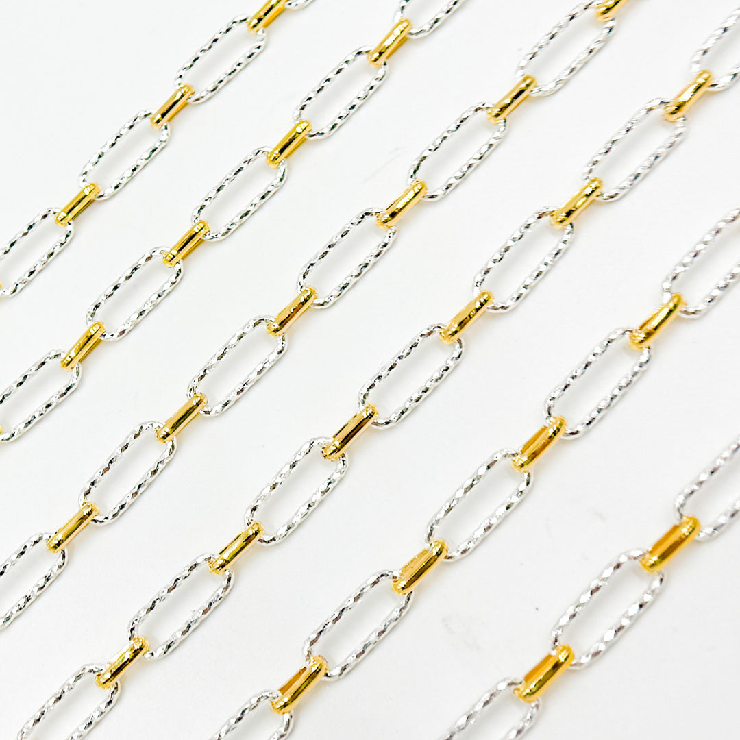 V309TT. Gold Filled and Silver Mixed Link Long and Short Chain - Smooth & Diamond Cut Links